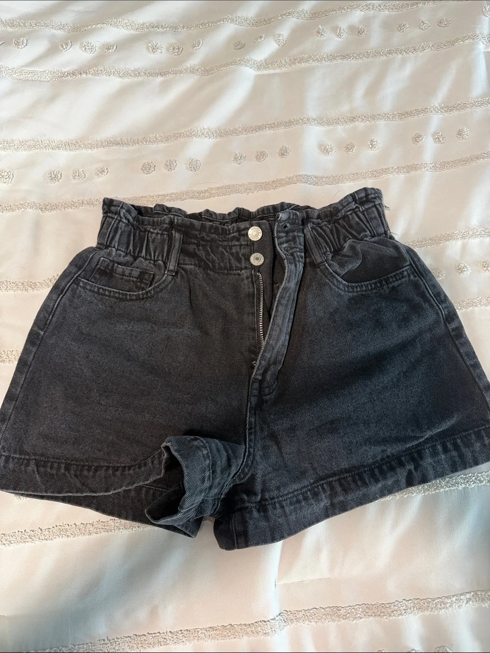 Forever 21 High-Waist Black Paperbag Denim Shorts